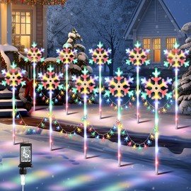 Enhon 10 Pack Snowflake Christmas Pathway Lights Outdoor, 8 Lighting Modes Waterproof Christmas Pathway Markers Lights with Timer for Xmas Walkway Patio Yard Lawn Outdoor Decorations(Multicolored)