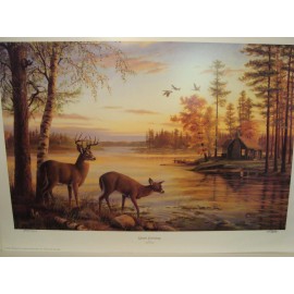 Mary Pettis Quiet Evening Whitetail Deer by Log Cabin Print S/N 2906/5000