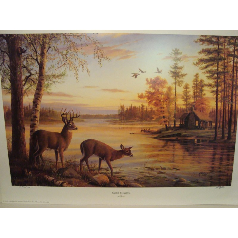 Mary Pettis Quiet Evening Whitetail Deer by Log Cabin Print