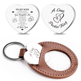Pocket Hug Token To My Wife - Heart Long Distance Relationship Keepsake Gifts, I Love you Anniversary Keychains Gift for Wife Birthday New Year Valentine's Day (You Complete Me)