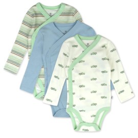 HonestBaby 3-pack Long Sleeve Side-snap Kimono Bodysuits Organic Cotton for Infant Baby Boys, Girls, Unisex, Retro Ride Almond, 6-9 Months