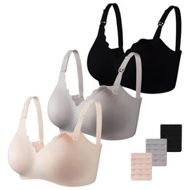 Dresime Pregnancy Nursing Bra Seamless Nursing Bra Without Underwire Maternity Bra with Additional Bra Extensions Breastfeeding and Sleep for Women, 3 pcs-beige/black/grey