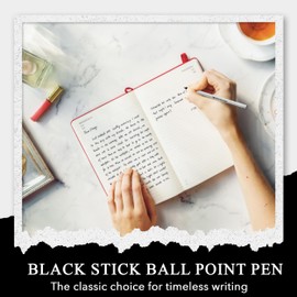 three leaf 144 Ct. Black Stick Ball Point Pen, Pack Of 12, Round Barrel For Writing Comfort, Smooth Writing For Office