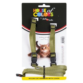 JACK AND VANILLA, Comfortable Nylon Cat Harness with Lead 120 cm, Safety Buckles, Ergonomic and Aesthetic Design, Size 10 mm, Green, Comfort Model