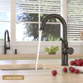 Lava Odoro Bar Sink Faucet, Oil Rubbed Bronze Bar Faucet Single Handle, 360° Swivels Spout Wet Bar Faucets or Prep Sink Faucet, Brass Bronze Spot-Free Kitchen Bar Faucet 1 Hole KBF201-ORB