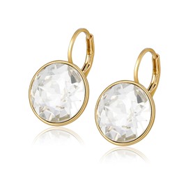 XUPING Round Crystal Earrings Hanging Hoop Earrings Sparkling Austrian Crystals Elegant Earrings 18K Gold Jewellery Gifts for Women, Gold-plated copper, Crystal