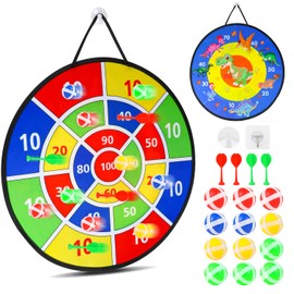 SULOLI Kids Dart Board Set,Montessori Toy Dinosaur Theme Double Sided Indoor Outdoor Party Games Toys Gifts for 3 4 5 6 7 8 9 10 11 12 Year Old Boy Girl and Adult