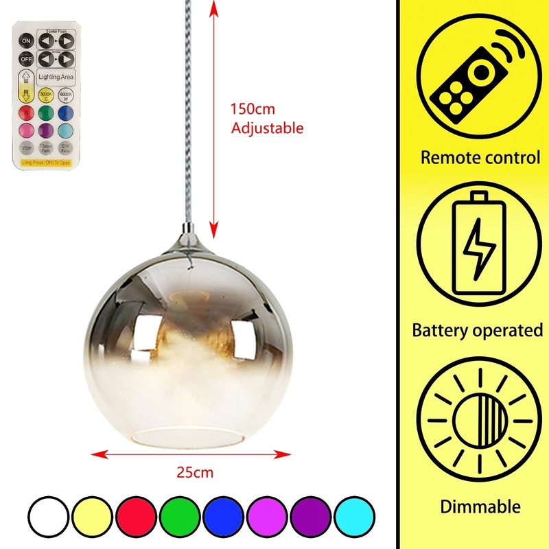 Modern Battery Operated Pendant Light,Battery Ceiling Light with Rechargeable Bulbs