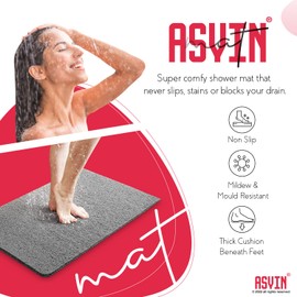 Asvin Non Slip Shower Mat & Bath Mat 40x60cm Grey, Anti Mould Loofah for Wet Floors & Inside Shower. OEKO-TEX 100 Certified, Phthalate Free, Machine Washable. Safe for Elderly, Kids and Pets