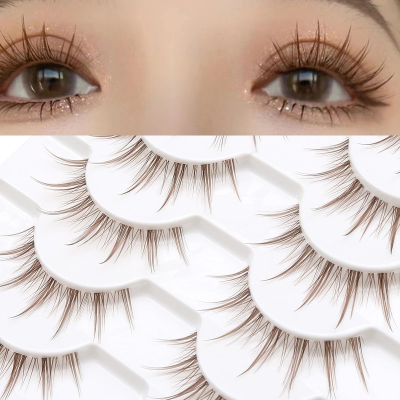10 Pairs Brown False Eyelashes Clear Band Cartoon False Eyelashes