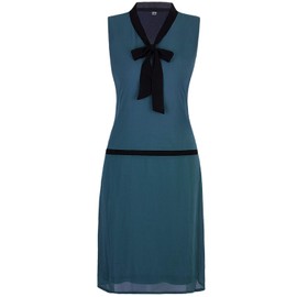 Vijiv Womens 1920s Inspired Flapper Dress High Tea V Neck Bowknot Roaring 20s Fashion Great Gatsby Dress Navy Blue Medium