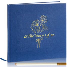 Hardcover Couples Scrapbook 8.7 x 8.7 Inches Couple Photo Album Journal to 1 Year Wedding Memory Book The Story of Us Linen First with 1 Markers Wedding Anniversary Photo Book Gifts(Blue)