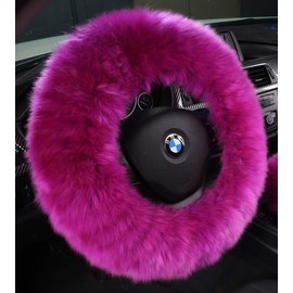 Andalus Australian Sheepskin Long Wool Steering Wheel Cover for Women & Men - Universal 15 Inch Steering Wheels & Accessories - Eco-Friendly Wheel Cover for Car - Car Accessories (Hot Pink)