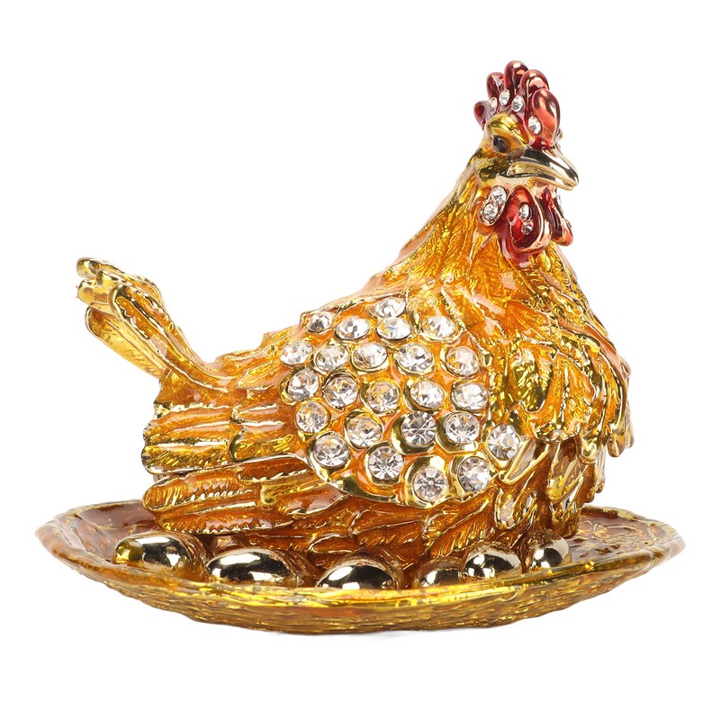 Golden Hen Figurine Trinket Boxes Handcraft Exquisite Small Jewelry Box