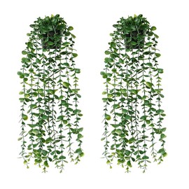 2Pcs Artificial Hanging Plants-Eucalyptus Vine in Pot Plants for Office Farmhouse,Follaje Falsas Planta de Colgante,Decoración Interior Exterior del  