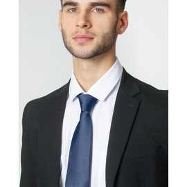 Jacob Alexander Men's Silk Blend Solid Color Regular Length Classic Neck Tie - Steel Blue