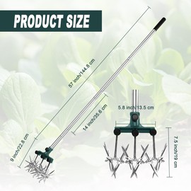 BARAYSTUS Rotary Cultivator Garden Rotary Tiller Adjustable Stainless Steel Poles Hand Tiller for Soil Mixing or Reseeding Grass Lawn Tiller Total Length 57 Inch