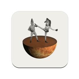 Cork Coaster - Fish Fighters Fish Boxing Collage Art Surrealism - 1 Piece (95x95mm)