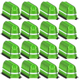 GoodtoU Drawstring Backpacks with Reflective Strip, Bulk Drawstring Bags String Backpack Gym Sack Bag for Sport Trip Drawstring Backpack for Sport, Traveling, Team (128Pcs, Green)