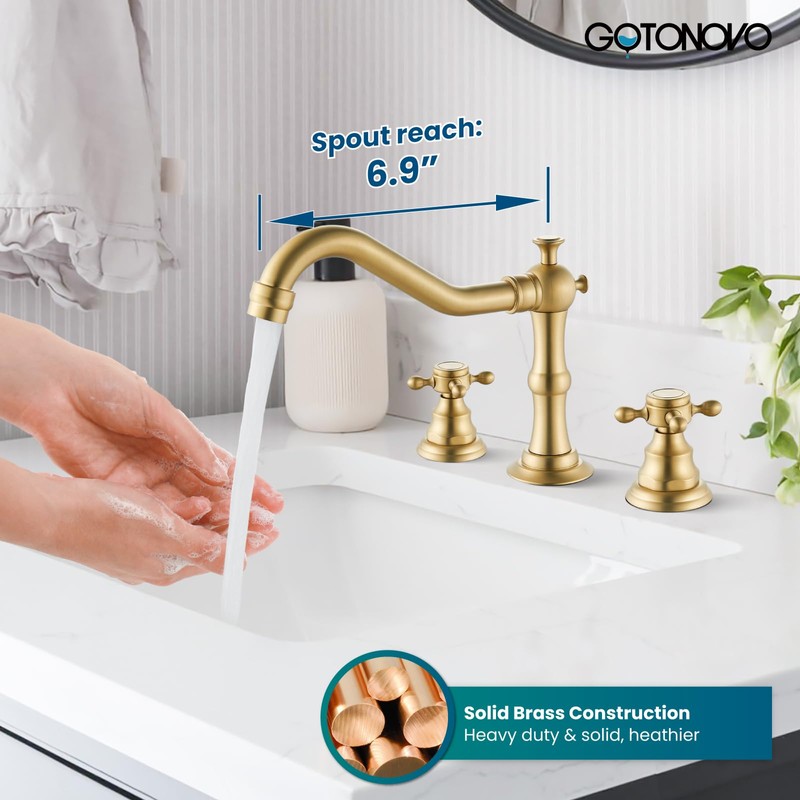 gotonovo 3 Hole Widespread Bathroom Sink Faucet Double Cross Handle