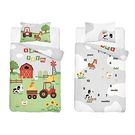 Farm Farmyard Animals Tractor Children's Bamboo Baby Cot Bed Baby Bed Cot Bedding Set (90x120cm red)