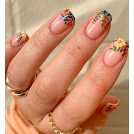 LSTKLY 24pcs French Tip False Nails Press on Nails False Acrylic Nail Stick On Nails French Tip False Nails Short for Women with Removable Glue-on Nails Stick on Nails Women Girls Nail Art(4)