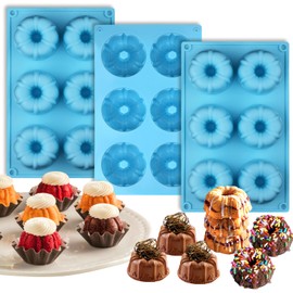 Palksky Palksky Mini Fluted Tube Pan Silicone 6-Cavity(3PCS), Multi-Cavity small Cake Baking Pan, mini moldes para chocoflan