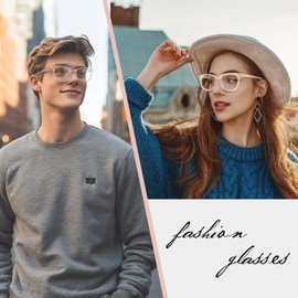 GQUEEN Large Frame Horn Glasses Without Prescription Fake Glasses Nerd Glasses Women Men UV400, PE1, 1 transparent