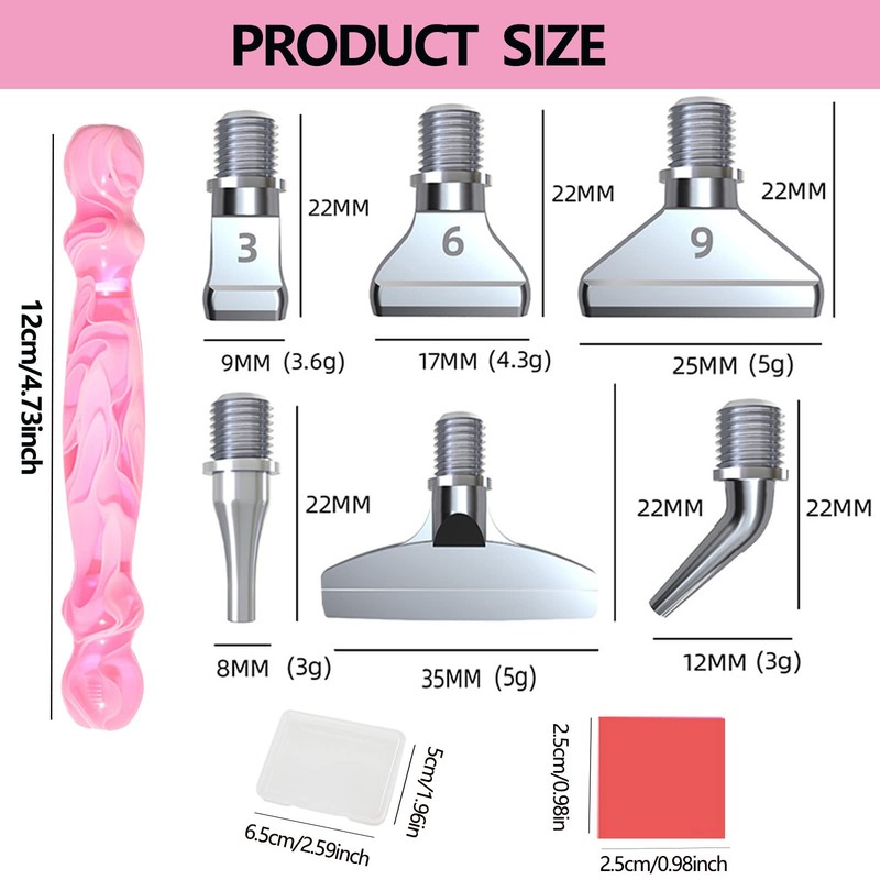 LIBIFUN 金属ねじ先端 ダイヤモンドペインティングペンキット ダイヤモンドアートペン チップ6本 接着剤粘土6個 5Dダイヤモンドペインティングアクセサリーツール DIYクラフト用 快適なグリップ 高速ドリルピンク