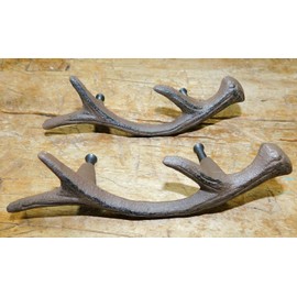 2 Cast Iron Antique Style Deer Antlers Drawer Handle Pull Door Handles Horns