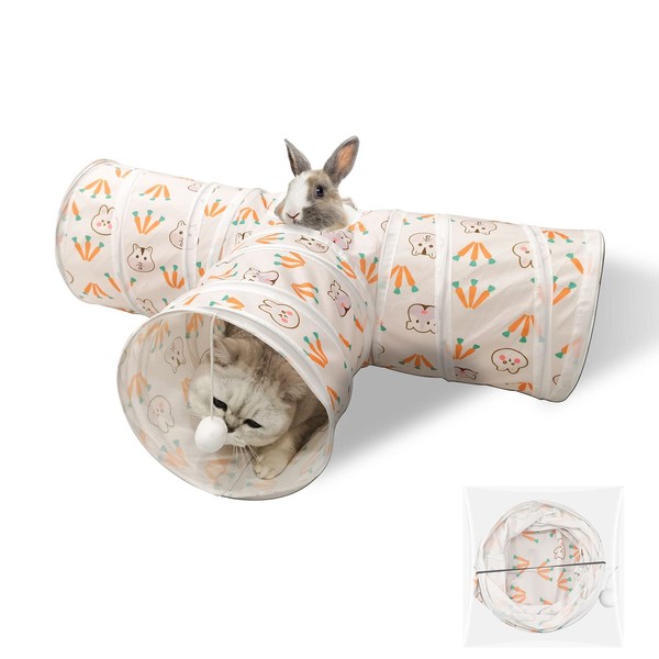 Andiker Rabbit Tunnel, Collapsible Rabbit Tubes, 3 Way Bunny Hideout,
