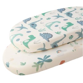 SDIII Dinosaur Bassinet Sheet 2 Pack for Boy Girl, Soft Stretchy Microfiber Jersey Knit, Universal Fit for Rectangle Round Oval Hourglass Mattress