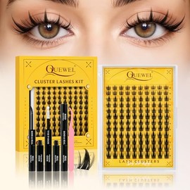 QUEWEL Fairy Pestañas Postizas Kit Wispy Band Pestañas 120PCS Pestañas con Pegamento y Sellador para Lashes, Look Natural con Banda Delgada. Fácil de 