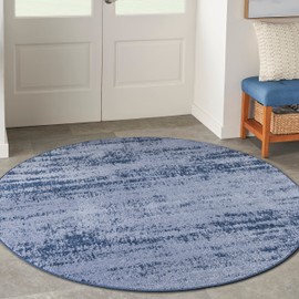 Nourison Essentials Indoor/Outdoor Solid Abstract Denim 4' x Round Area Rug, Easy Cleaning, Non Shedding, Bed Room, Living Room, Dining Room, Backyard, Deck, Patio (4 Round)