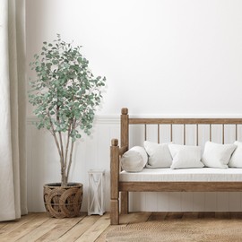 7FT Artificial Eucalyptus Tree Indoor, Tall Faux Eucalyptus Plant with Pre-Potted Realistic Silk Leaves and Trunk, Fake Eucalyptus Tree for Office Living Room Bedroom Foyer Porch Home Corner Decor