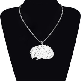 LONYOO Stainless Steel Furry Hedgehog Necklace 18K Gold Chain Pendant Charms Gifts for Women Fashion Jewelry (Silver)