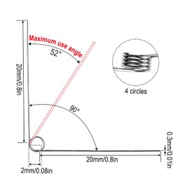 GUNGY Torsion Spring Stainless Steel Wire Diameter 0.3 mm Inner Diameter 2 mm Arm Length 20 mm 90° 4 Rounds Maximum Application Angle 52° Clockwise Size 0.3 x 2 x 20 mm