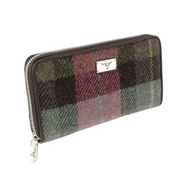 Glen Appin Harris Tweed LB2100 Staffa Large Zip Wallet Colour 137 Green/Pink Tartan, Large Purse, Colour 137 Green/Pink Tartan, purse