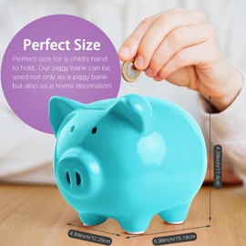 SOBEIT Piggy Bank for Kids Girls Boys, Glazed Ceramic Coin Bank, Cute Pig Piggy Bank Money Bank Coin Bank for Birthday Nursery Décor, Keepsake, Baby Shower (Blue)