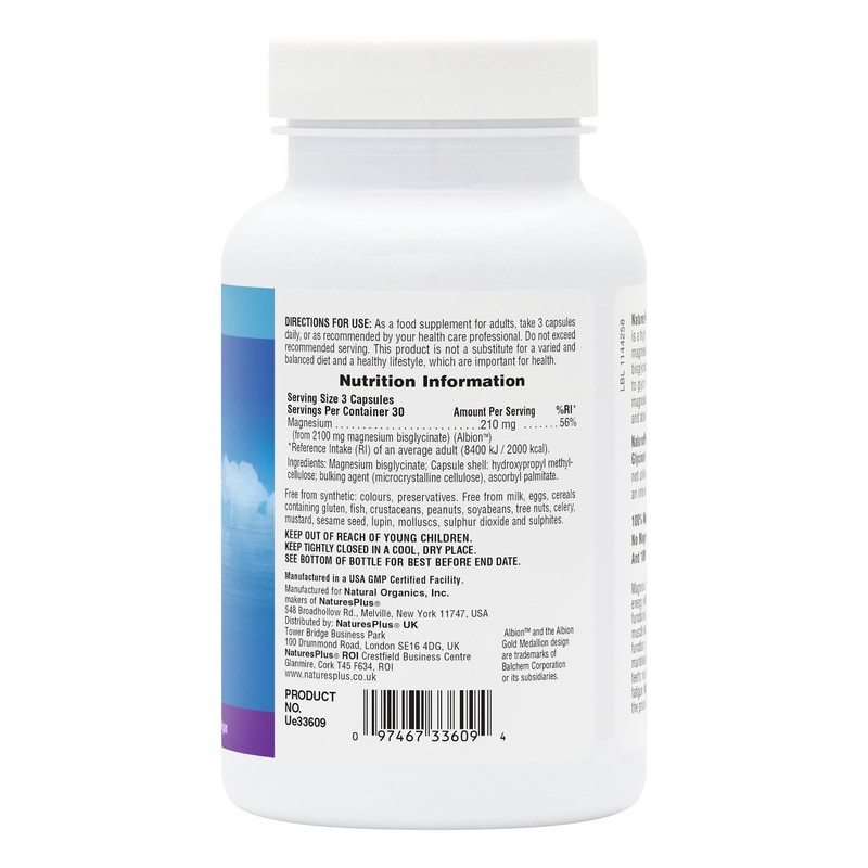 NaturesPlus Magnesium Glycinate Capsules - Gentle Magnesium Supplement for Day
