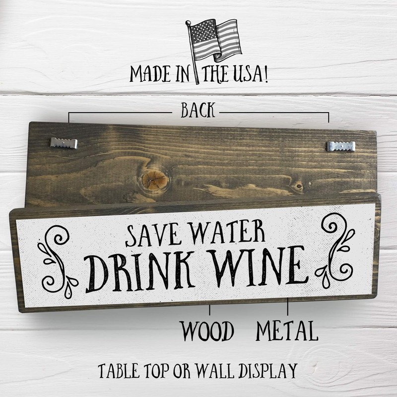 Wine Wood Signs (Medium - Wood And Metal, Save Water