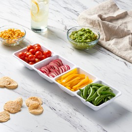 Plasticpro 4 Sectional Rectangle Plastic Disposable Serving Tray/Platter 5 X 16 White Pack of 4