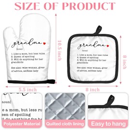 BRRNYOI Grandma Gifts Oven Mitts and Pot Holders Sets, Best Grandmother Mother's Day Birthday Gifts from Grandkids, Grandma Definition Heat Resistant Oven Gloves Hot Pads for Kitchen Decor