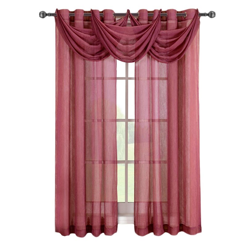 Royal Hotel Bedding Abri Burgundy Waterfall Grommet Crushed Sheer Valance,