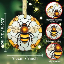 Christmas Ornaments, Bees Christmas Tree Decor Round Ceramic, Christmas Tree Ornaments, Holidays Hanging Ornaments, Christmas Ornaments Bees Gifts, Xmas Gifts for Bees Lover
