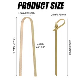 200pcs Cocktail Picks with 20pcs Mini Serving Tongs, 3.54in Long Knot Toothpicks for Appetizers & 3.94in Long Wooden Disposable Tongs for Party Buffet Charcuterie Boards Accessories