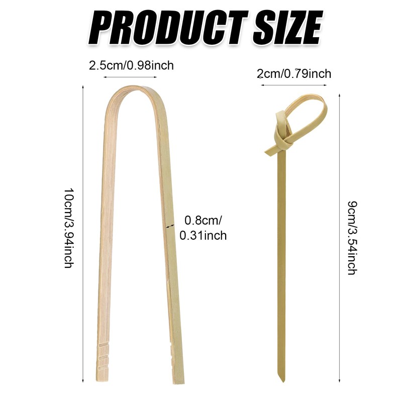 200pcs Cocktail Picks with 20pcs Mini Serving Tongs, 3.54in Long