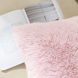 NordECO HOME Luxury Soft Faux Fur Fleece Cushion Cover Pillowcase Decorative Throw Pillows Covers,No Pillow Insert,12" x 20" Inch,Light Pink,2 Pack