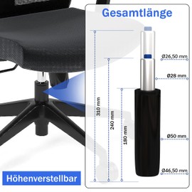 Gaslift Office Chair, Gas Spring, Gas Lift for Office Chair, Swivel Chair, Stool, Bar Stool, 290-690 mm Length (310 mm Total Length, Black)
