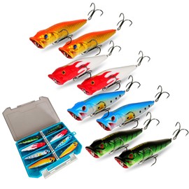 Topwater Popper Lures,8 Pcs Topwater Popper Lure 3D Eyes Artificial Fishing Lures with Hooks for Saltwater Freshwater Fishing